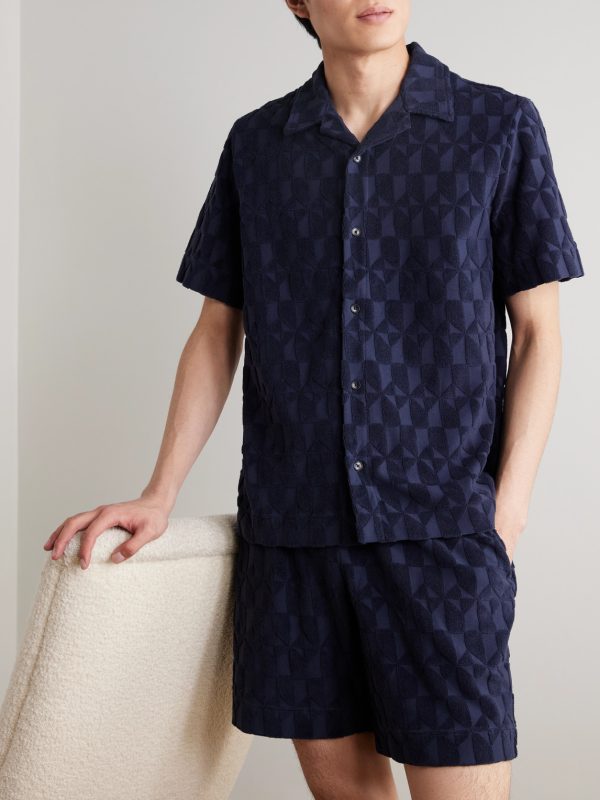 Camp-Collar Organic Cotton-Terry Jacquard Shirt - FR Camp-Collar Organic Cotton-Terry Jacquard Shirt - FR