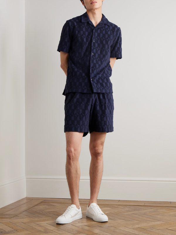 Camp-Collar Organic Cotton-Terry Jacquard Shirt - OU Camp-Collar Organic Cotton-Terry Jacquard Shirt - OU