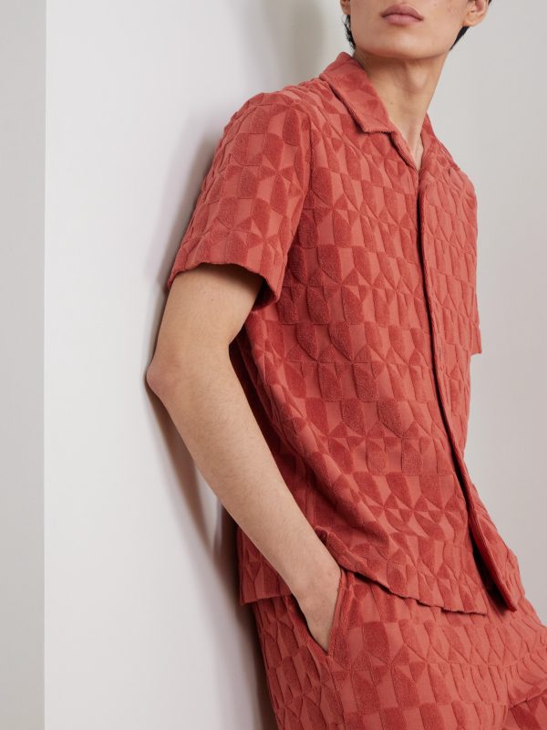 Camp-Collar Organic Cotton-Terry Jacquard Shirt - FR Camp-Collar Organic Cotton-Terry Jacquard Shirt - FR