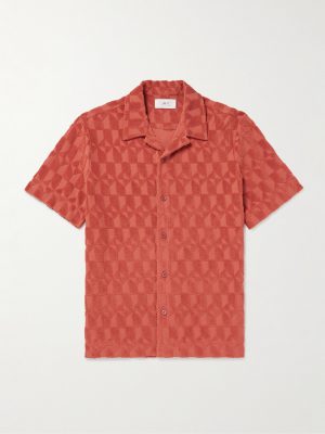 Camp-Collar Organic Cotton-Terry Jacquard Shirt