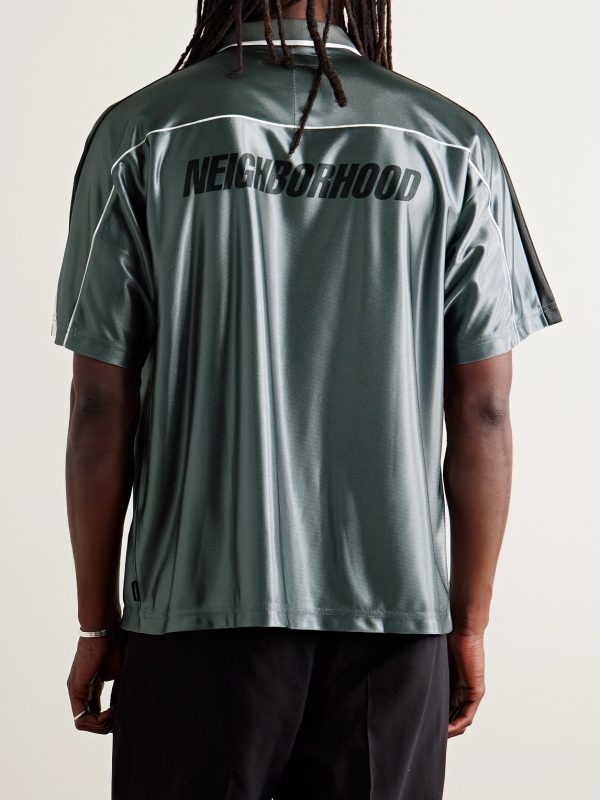 Game Appliquéd Logo-Print Striped Satin Polo Shirt - BK Game Appliquéd Logo-Print Striped Satin Polo Shirt - BK