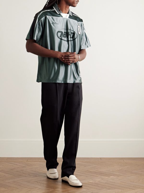 Game Appliquéd Logo-Print Striped Satin Polo Shirt - OU Game Appliquéd Logo-Print Striped Satin Polo Shirt - OU