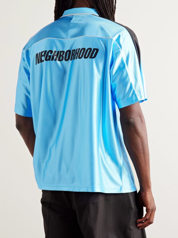 Game Appliquéd Logo-Print Striped Satin Polo Shirt - BK Game Appliquéd Logo-Print Striped Satin Polo Shirt - BK