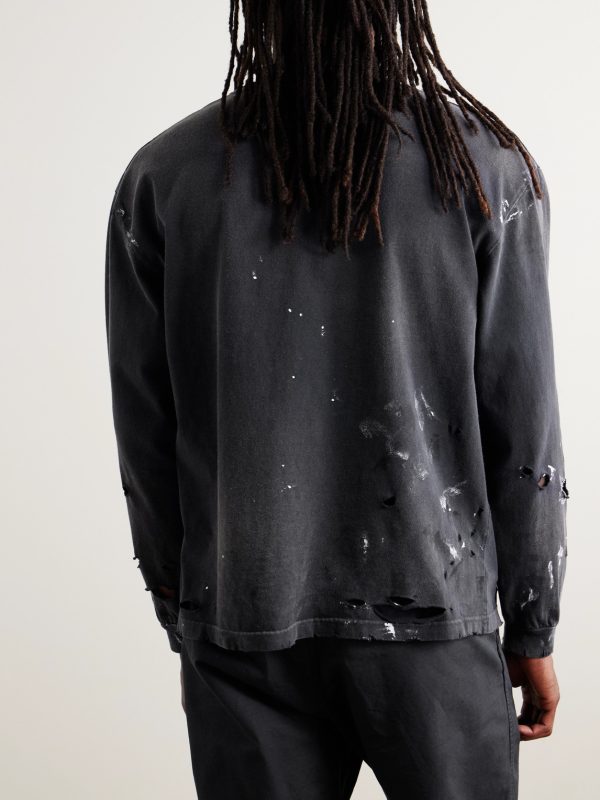 Savage Distressed Paint-Splattered Cotton-Jersey T-Shirt - BK Savage Distressed Paint-Splattered Cotton-Jersey T-Shirt - BK