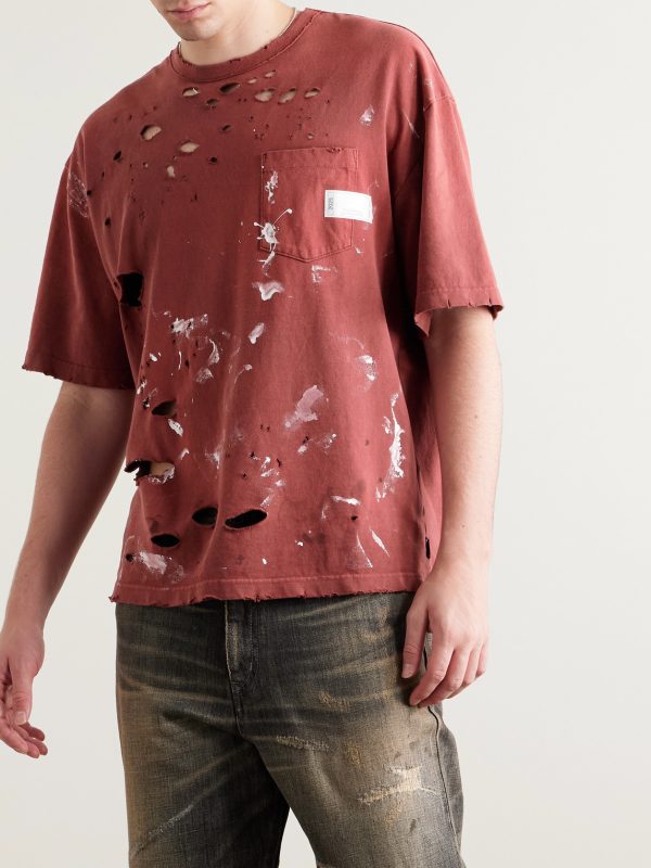Savage Distressed Paint-Splattered Cotton-Jersey T-Shirt - FR Savage Distressed Paint-Splattered Cotton-Jersey T-Shirt - FR