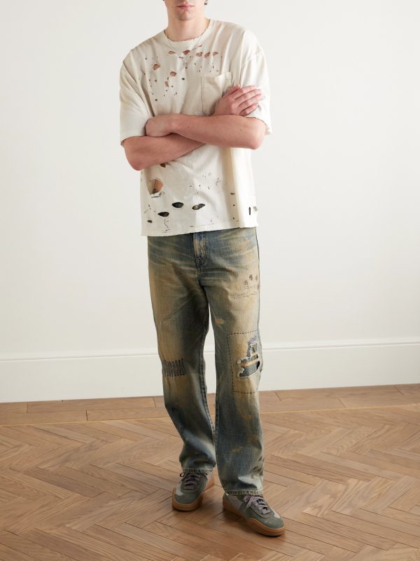 Savage Distressed Paint-Splattered Cotton-Jersey T-Shirt - OU Savage Distressed Paint-Splattered Cotton-Jersey T-Shirt - OU