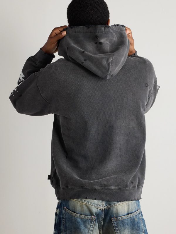+ Bounty Hunter Savage Distressed Printed Cotton-Jersey Hoodie - BK + Bounty Hunter Savage Distressed Printed Cotton-Jersey Hoodie - BK