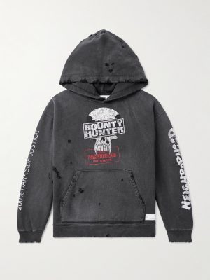 + Bounty Hunter Savage Distressed Printed Cotton-Jersey Hoodie + Bounty Hunter Savage Distressed Printed Cotton-Jersey Hoodie