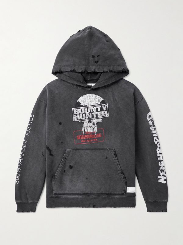 + Bounty Hunter Savage Distressed Printed Cotton-Jersey Hoodie + Bounty Hunter Savage Distressed Printed Cotton-Jersey Hoodie
