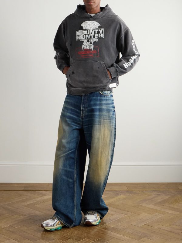 + Bounty Hunter Savage Distressed Printed Cotton-Jersey Hoodie - OU + Bounty Hunter Savage Distressed Printed Cotton-Jersey Hoodie - OU