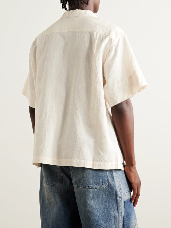 Greetings Camp-Collar Logo-Appliquéd Cotton and Linen-Blend Shirt - BK