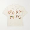 Greetings Camp-Collar Logo-Appliquéd Cotton and Linen-Blend Shirt