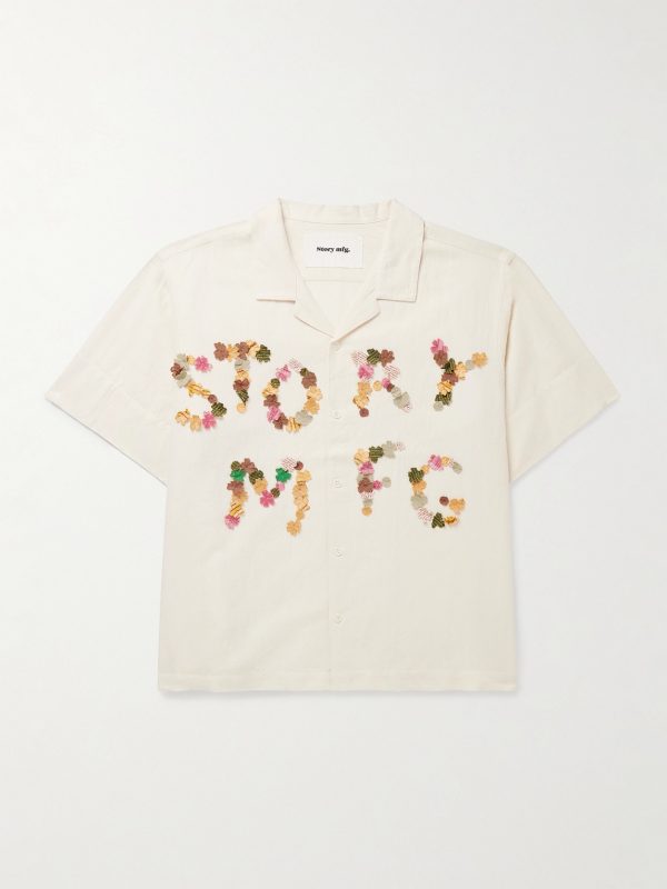 Greetings Camp-Collar Logo-Appliquéd Cotton and Linen-Blend Shirt