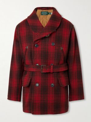 Polo Country Shawl-Collar Belted Checked Cotton Jacket Polo Country Shawl-Collar Belted Checked Cotton Jacket