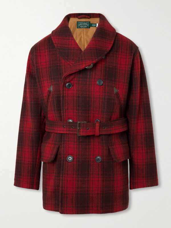 Polo Country Shawl-Collar Belted Checked Cotton Jacket Polo Country Shawl-Collar Belted Checked Cotton Jacket