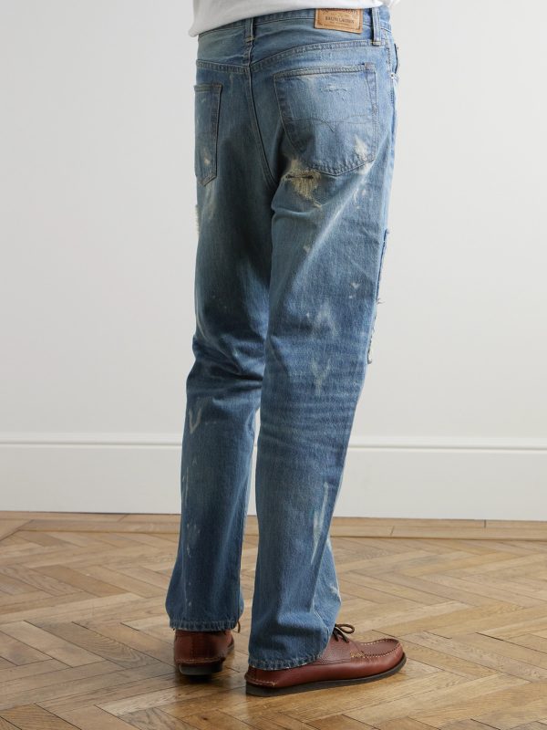 Polo Country Straight-Leg Distressed Patchwork Jeans - BK Polo Country Straight-Leg Distressed Patchwork Jeans - BK