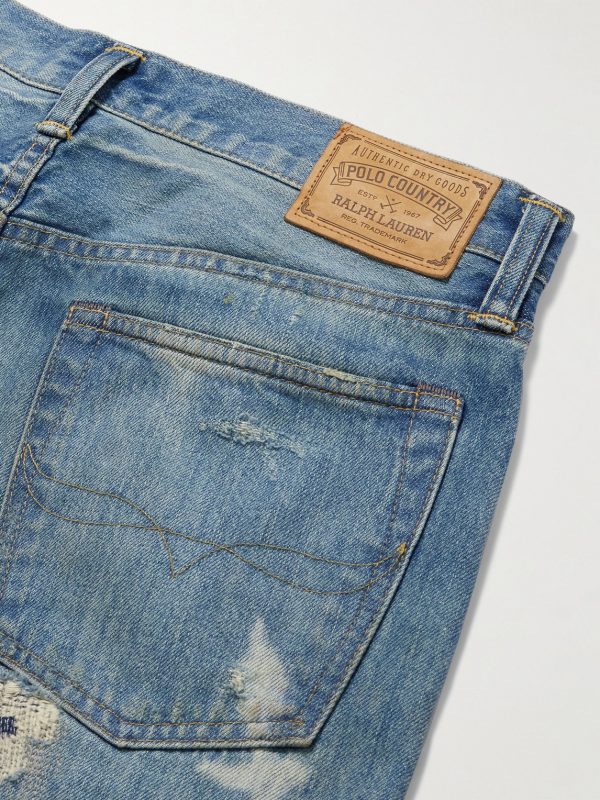 Polo Country Straight-Leg Distressed Patchwork Jeans - CU Polo Country Straight-Leg Distressed Patchwork Jeans - CU