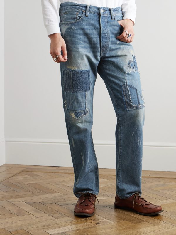 Polo Country Straight-Leg Distressed Patchwork Jeans - FR Polo Country Straight-Leg Distressed Patchwork Jeans - FR