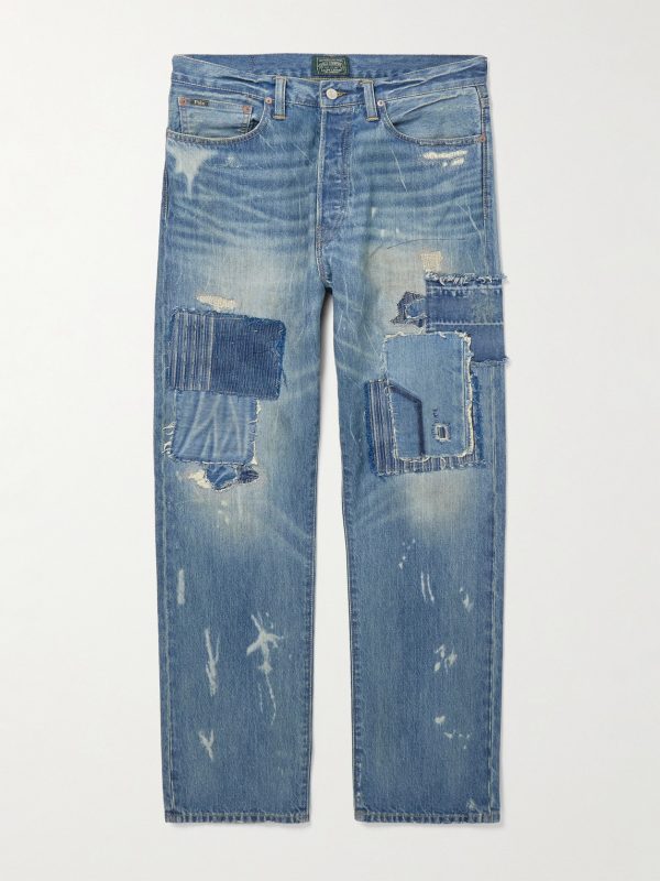 Polo Country Straight-Leg Distressed Patchwork Jeans Polo Country Straight-Leg Distressed Patchwork Jeans