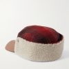 Polo Country Logo-Appliquéd Checked Leather-Trimmed Fleece and Wool Hat - BK