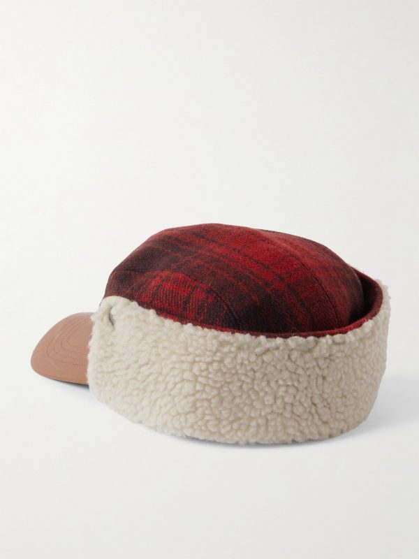 Polo Country Logo-Appliquéd Checked Leather-Trimmed Fleece and Wool Hat - BK