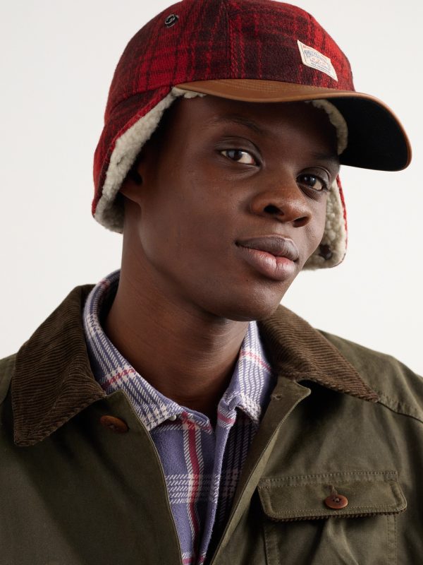 Polo Country Logo-Appliquéd Checked Leather-Trimmed Fleece and Wool Hat - E1