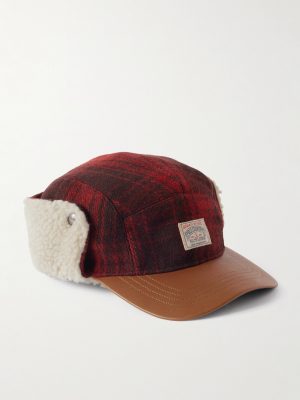 Polo Country Logo-Appliquéd Checked Leather-Trimmed Fleece and Wool Hat Polo Country Logo-Appliquéd Checked Leather-Trimmed Fleece and Wool Hat