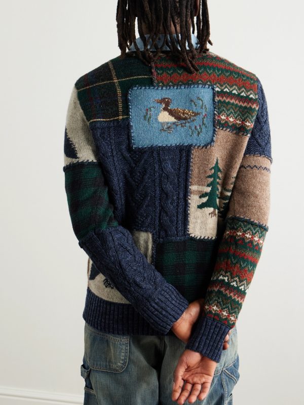 Polo Country Patchwork Jacquard-Knit Wool and Cashmere-Blend Sweater - BK