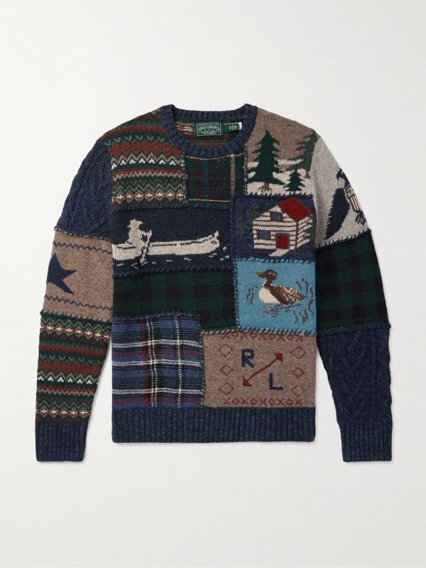 Polo Country Patchwork Jacquard-Knit Wool and Cashmere-Blend Sweater