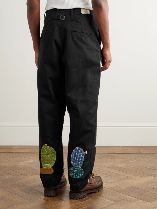 Nime Wide-Leg Appliquéd Cotton-Twill Trousers - BK Nime Wide-Leg Appliquéd Cotton-Twill Trousers - BK