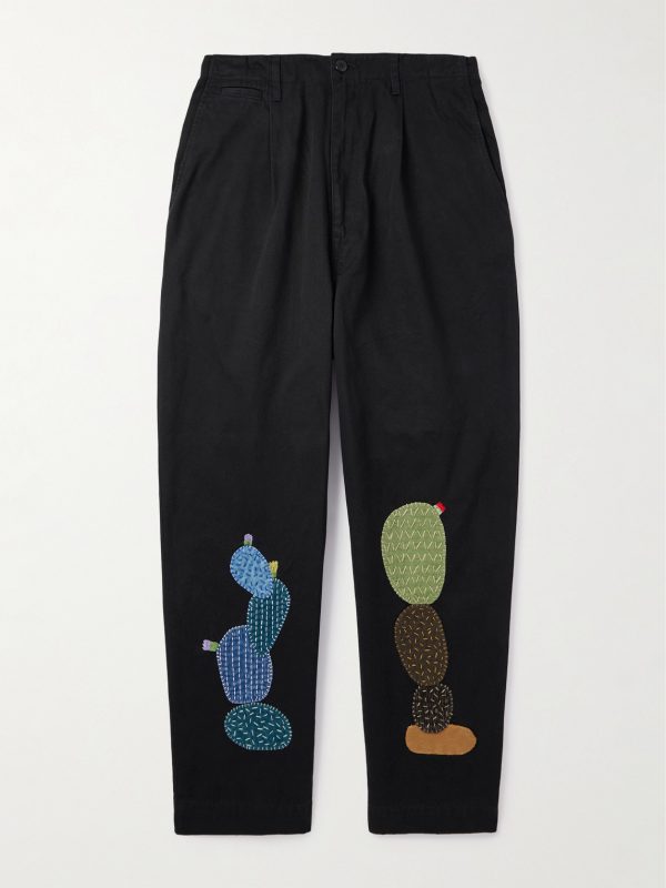 Nime Wide-Leg Appliquéd Cotton-Twill Trousers Nime Wide-Leg Appliquéd Cotton-Twill Trousers