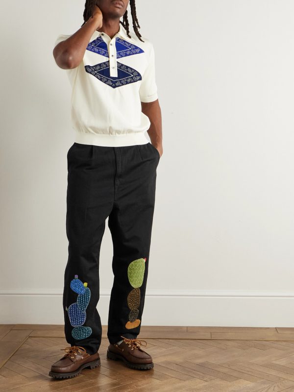Nime Wide-Leg Appliquéd Cotton-Twill Trousers - OU Nime Wide-Leg Appliquéd Cotton-Twill Trousers - OU
