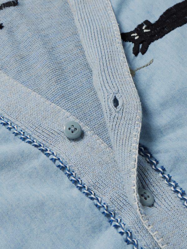 Embroidered Chambray and Cotton Cardigan - CU Embroidered Chambray and Cotton Cardigan - CU