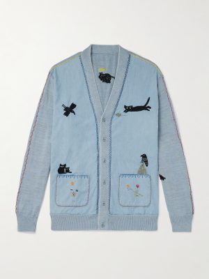 Embroidered Chambray and Cotton Cardigan