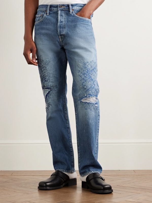 Monkey CISCO Straight-Leg Distressed Embroidered Jeans - FR