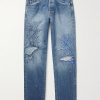 Monkey CISCO Straight-Leg Distressed Embroidered Jeans