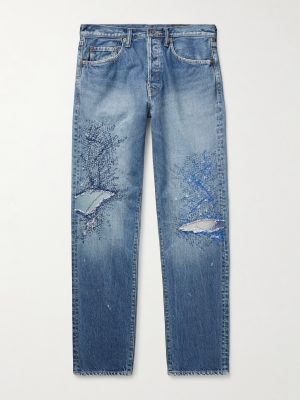 Monkey CISCO Straight-Leg Distressed Embroidered Jeans Monkey CISCO Straight-Leg Distressed Embroidered Jeans