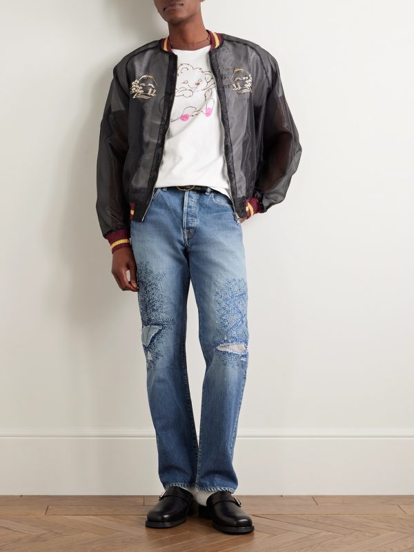 Monkey CISCO Straight-Leg Distressed Embroidered Jeans - OU