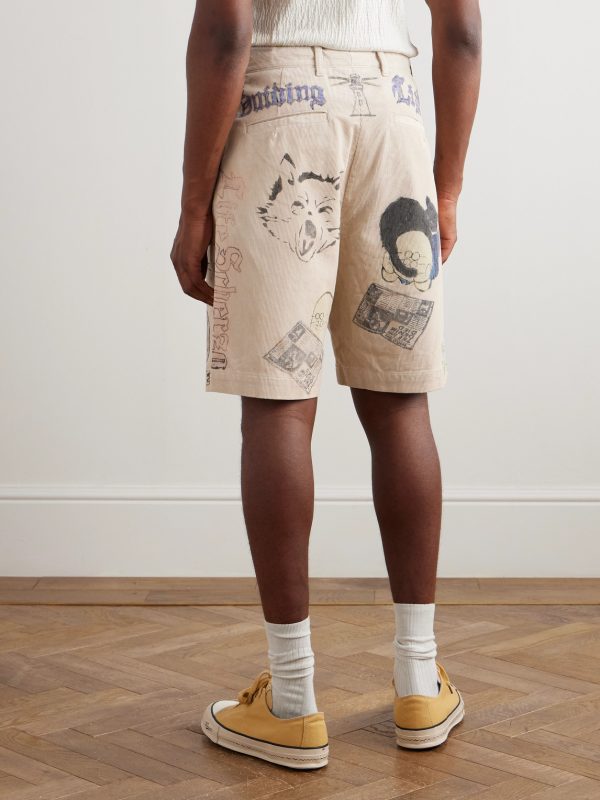 Memorial Paint Straight-Leg Printed Cotton-Corduroy Shorts - BK Memorial Paint Straight-Leg Printed Cotton-Corduroy Shorts - BK
