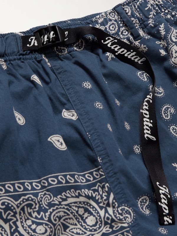 Straight-Leg Belted Bandana-Print Patchwork Cotton-Twill Shorts - E1