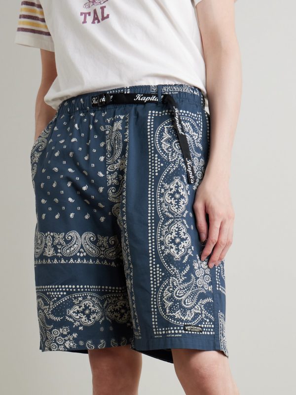 Straight-Leg Belted Bandana-Print Patchwork Cotton-Twill Shorts - FR