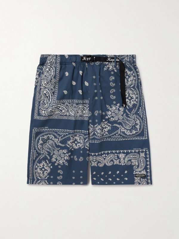 Straight-Leg Belted Bandana-Print Patchwork Cotton-Twill Shorts