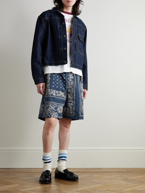 Straight-Leg Belted Bandana-Print Patchwork Cotton-Twill Shorts - OU