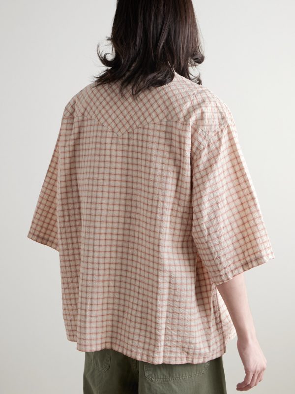Camp-Collar Logo-Appliquéd Checked Cotton and Linen-Blend Seersucker Western Shirt - BK Camp-Collar Logo-Appliquéd Checked Cotton and Linen-Blend Seersucker Western Shirt - BK
