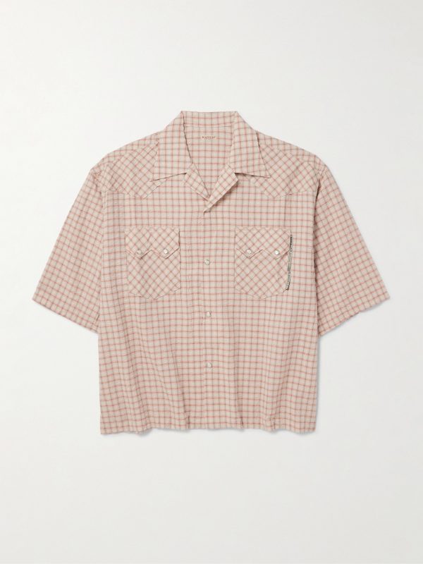 Camp-Collar Logo-Appliquéd Checked Cotton and Linen-Blend Seersucker Western Shirt Camp-Collar Logo-Appliquéd Checked Cotton and Linen-Blend Seersucker Western Shirt