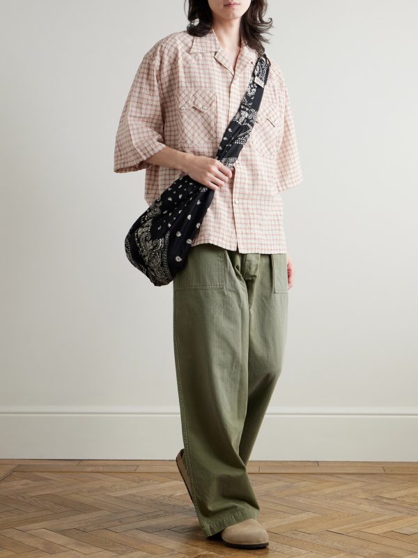 Camp-Collar Logo-Appliquéd Checked Cotton and Linen-Blend Seersucker Western Shirt - OU Camp-Collar Logo-Appliquéd Checked Cotton and Linen-Blend Seersucker Western Shirt - OU