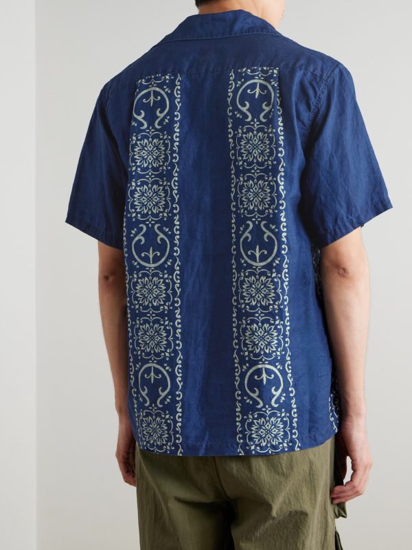 Camp-Collar Printed Linen Shirt - BK
