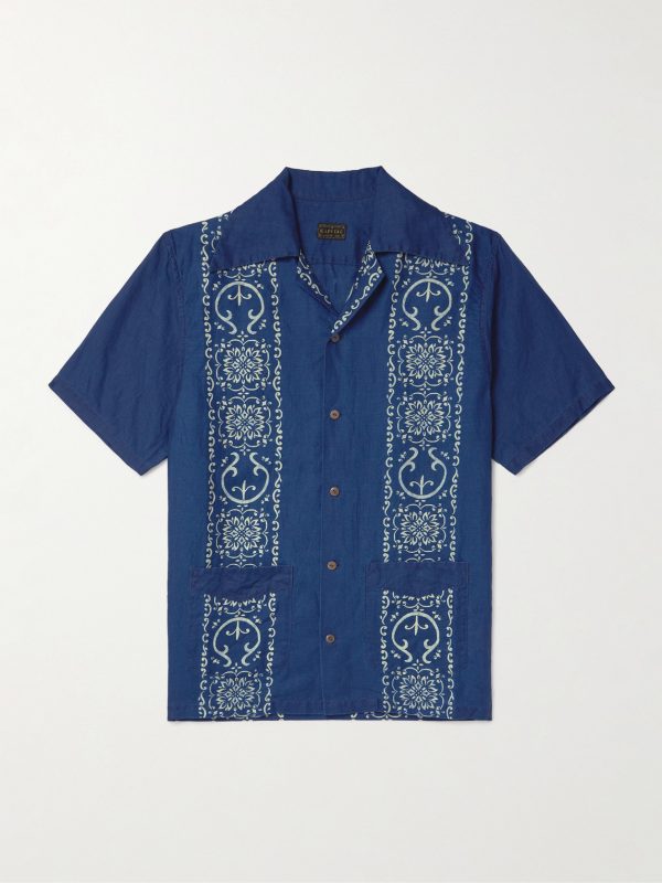 Camp-Collar Printed Linen Shirt