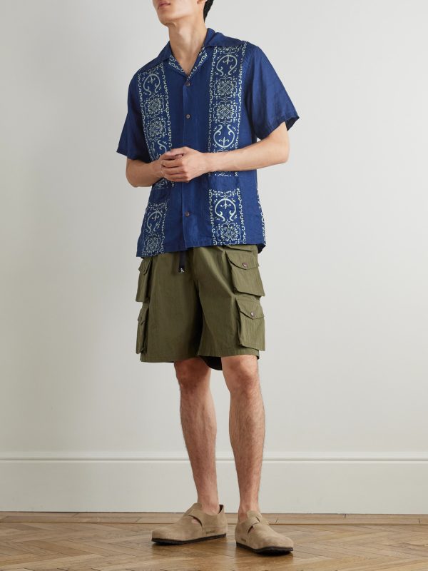 Camp-Collar Printed Linen Shirt - OU