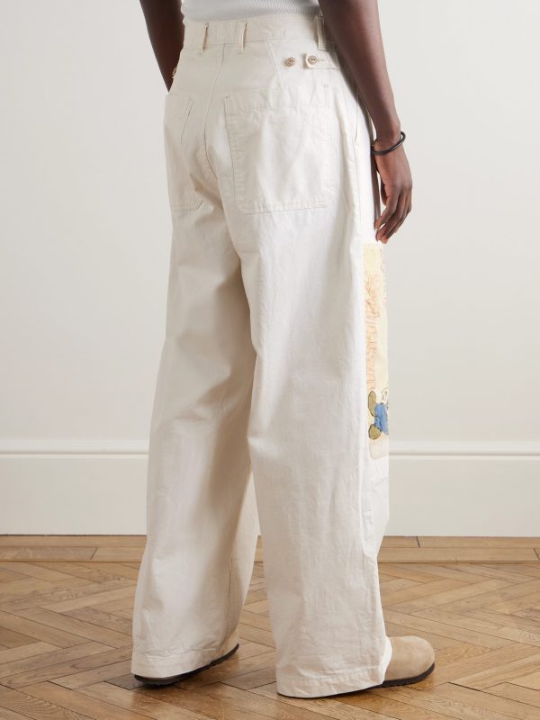 Fatigue Wide-Leg Patchwork Cotton-Twill Trousers - BK Fatigue Wide-Leg Patchwork Cotton-Twill Trousers - BK